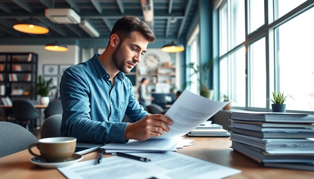 Traducteur assermenté travaillant soigneusement à Marseille sur des documents officiels.