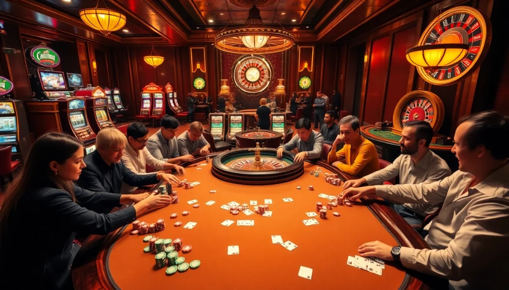 Engaged players at a casino table strategizing their moves, enhancing their experience with 'Nếu như vậy bám vào đây' game strategies.