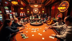 Engaged players at a casino table strategizing their moves, enhancing their experience with 'Nếu như vậy bám vào đây' game strategies.
