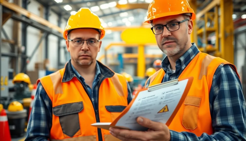 Assessing a physical hazard with safety equipment and hazard symbols in an industrial setting.