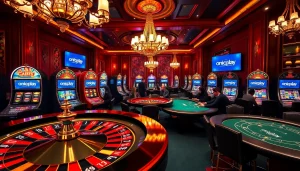 Experience the thrill of onicplay with vibrant slot machines and a lively roulette table.
