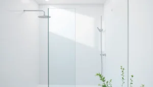 Découvrez une douche à l'italienne moderne avec une installation élégante et un éclairage naturel.