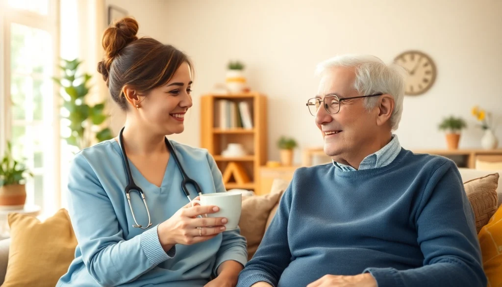 Senior caregivers Austin TX assisting an elderly client in a warm and inviting home environment.