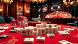 Playing link mahjong tiles in an upscale casino setting, showcasing thrilling gaming dynamics.