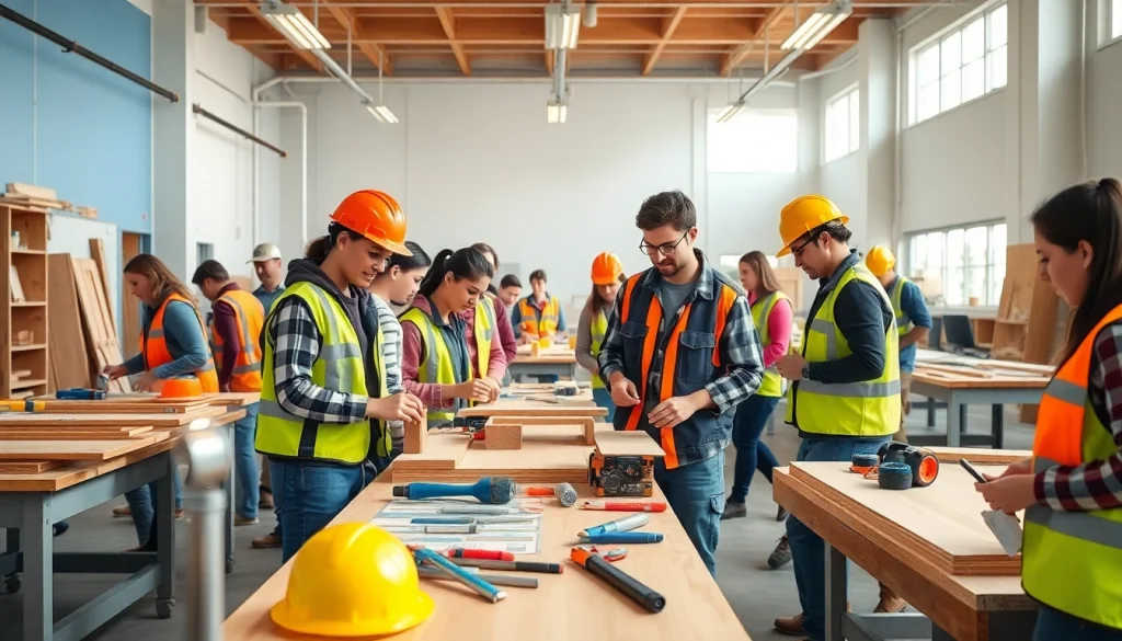 Students engaged in construction education Colorado activities with tools and materials prominently displayed.
