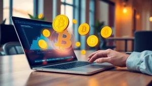 Acheter bitcoin en ligne avec une interface numérique moderne et des symboles de Bitcoin flottants.