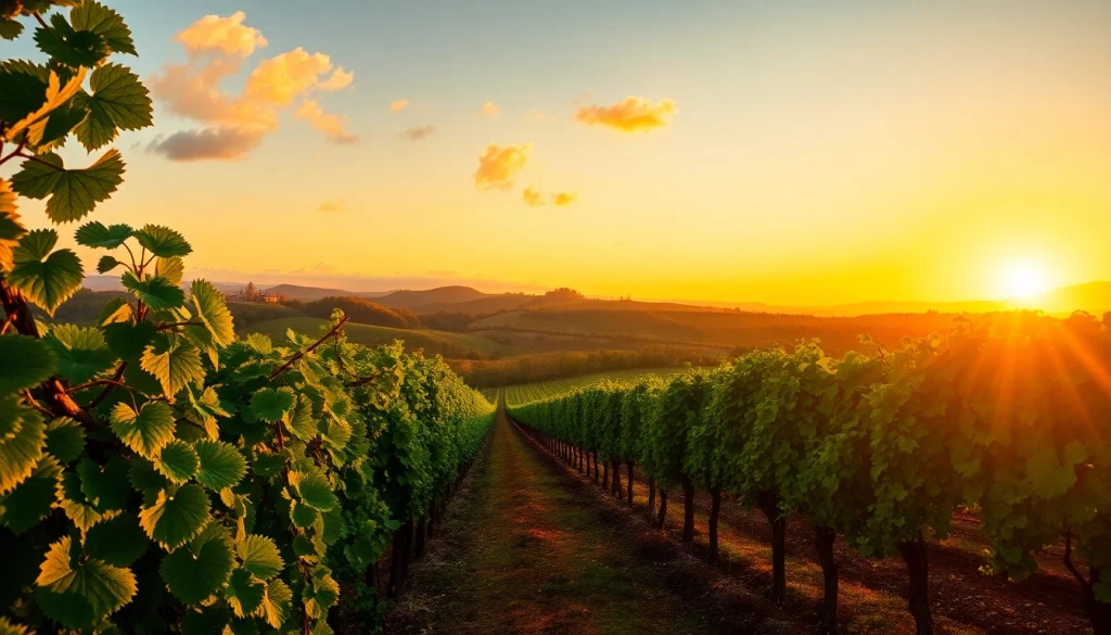 Savor the scenic beauty of clarksburg wineries with lush vineyards under golden hour lighting.