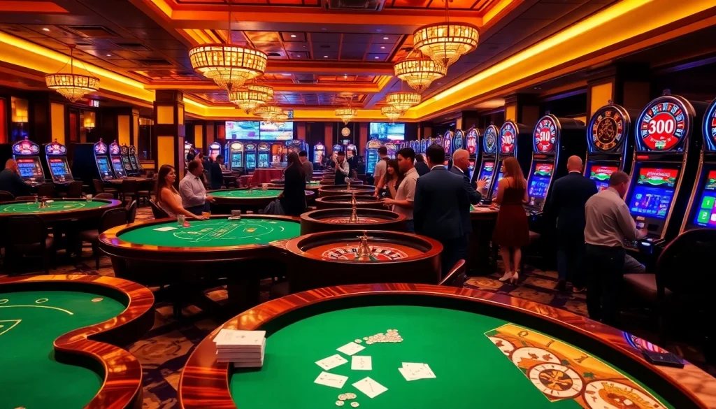 SODO-themed casino with elegant poker tables and vibrant slot machines, capturing excitement.
