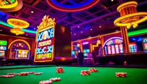 Spinning the vibrant Zeus Slot machine at a luxurious casino for big wins.