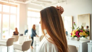 Salon de coafura profesionist urmărind clienta pentru un look elegant și modern.