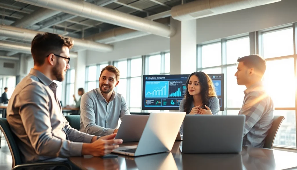 Analyze competitive intelligence data in a modern business meeting setting with diverse professionals.