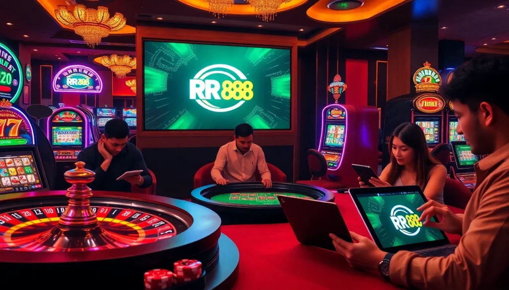 Experience RR88's first-class online casino with vibrant gaming elements and interactive players.