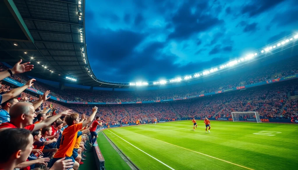 مشاهد مثيرة من كرة القدم المباشرة على koora tv بينما يشجع الجمهور في استاد نابض بالحياة.