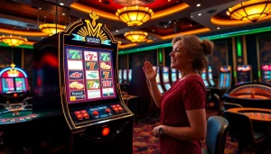 Mainkan permainan slot depo pulsa yang seru di kasino mewah dengan mesin-mesin berwarna-warni dan chip-chip.