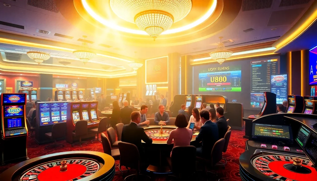 U888 online gaming interface showcasing exciting slot machines and roulette tables.