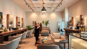 Interior of addendum salon showcasing stylish hair services and a welcoming atmosphere.