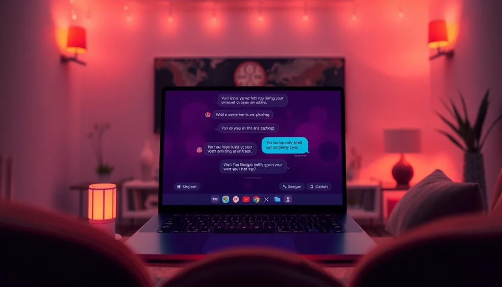 Engaging scene of an NSFW AI chatbot interaction, featuring a modern interface and warm ambiance.