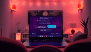 Engaging scene of an NSFW AI chatbot interaction, featuring a modern interface and warm ambiance.