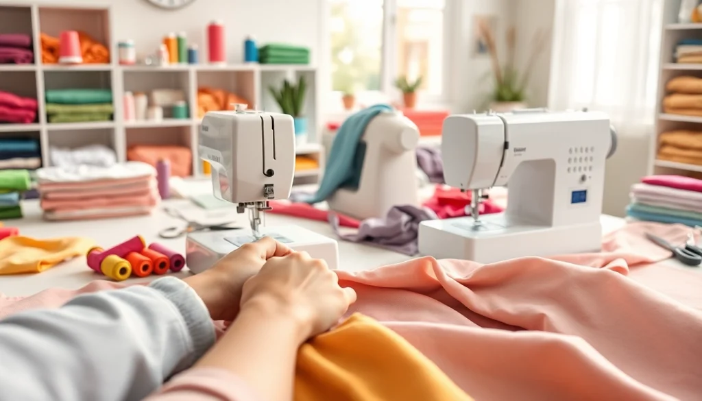 Beginnende naaiers werken aan kleurrijke stoffen in een sfeervolle ruimte.