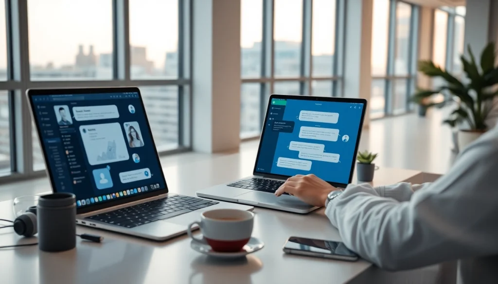 Engaging scene of a user exploring free NSFW AI chatbots on a sleek laptop in an innovative workspace.