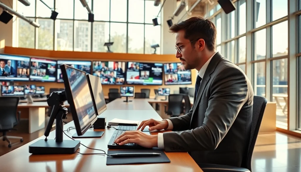 Engaging newsroom scene featuring a professional journalist at https://www.todayville.com, capturing the essence of modern reporting.