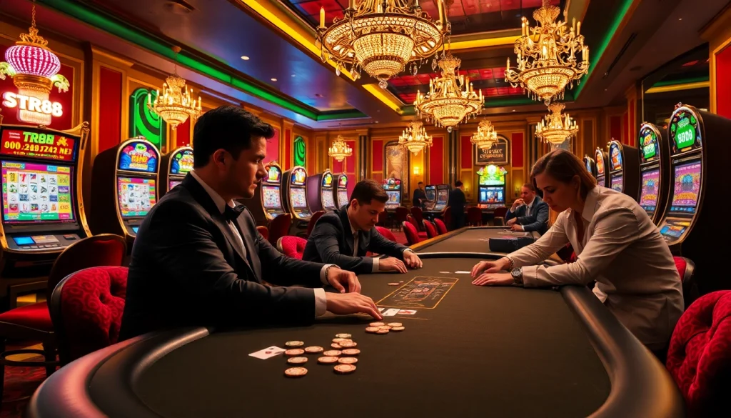 Engaging poker game featuring TR88 brand elements in a luxurious casino atmosphere.
