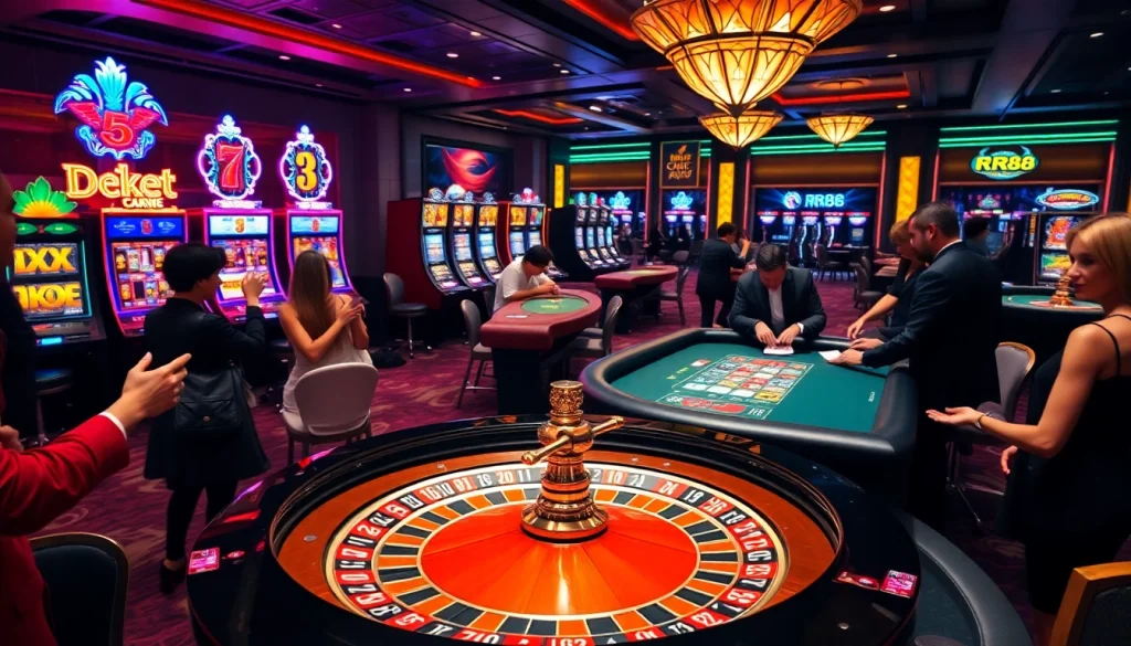 Players enjoying RR88's exciting casino experience at a vibrant roulette table.