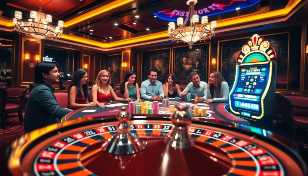 Découvrez l'excitation du meilleur casino en ligne avec des tables vibrantes, des jetons et des joueurs.