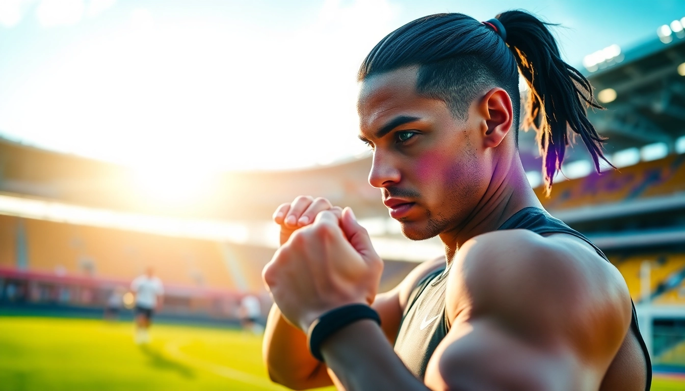 Phantom athletics athlete demonstrating exceptional performance in a vibrant stadium setting.