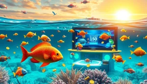 Engaging underwater scene showing bắn cá đổi thưởng game with colorful fish and vibrant gaming interface.