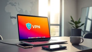在强调安全性与易用性的现代数字工作区中展示的快连 VPN 界面。