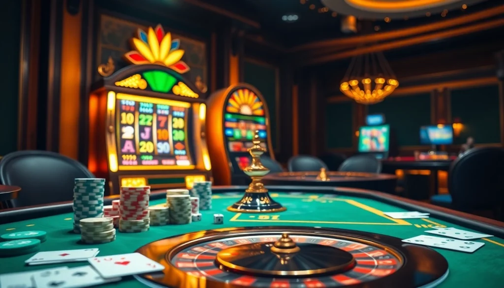 Exciting players celebrating their wins at a sophisticated casino scene featuring the hoki77 link.