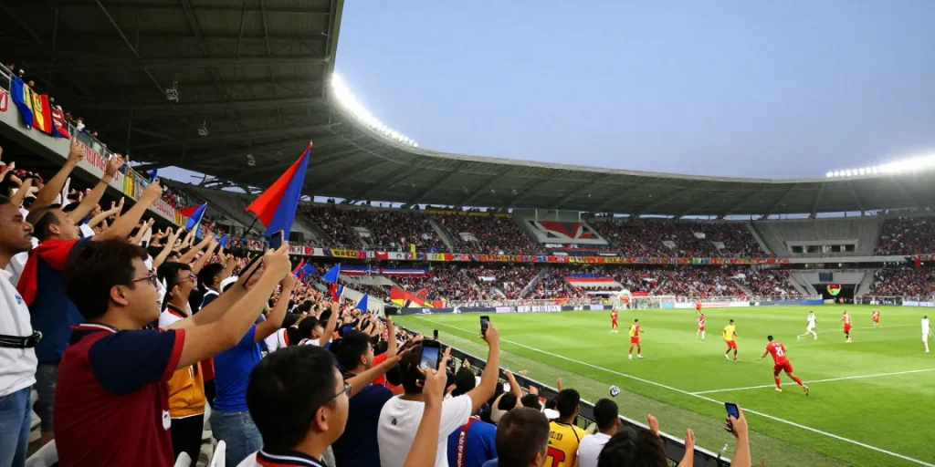 Kooralive fans cheering passionately at a vibrant sports stadium during a live match.